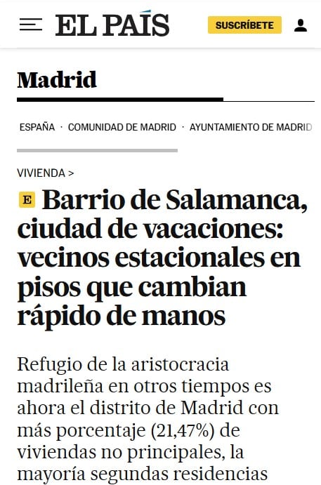 Giovanni Giacomini, personal shopper inmobiliario opinion en el país sobre el barrio salamanca