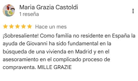 opinion de clinte sobre el servicio compra segura del asesor inmobiliario y arquitecto en Madrid Giovanni Giacomini