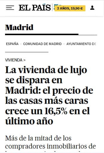 articulo del diario El País con giovanni giacomini, personal shopper inmobiliario en adrid 25/03/2026